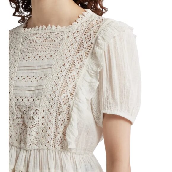 Treasure & Bond Shirt Womens Sz M Short Sleeve Peplum Top  White - Picture 3 of 13